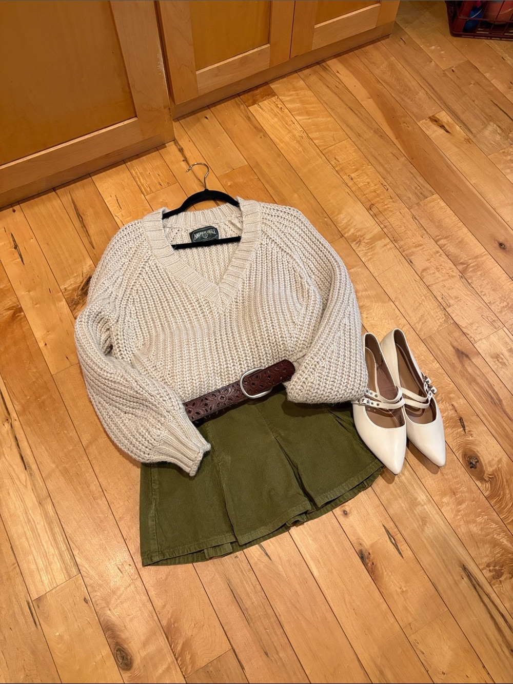 BDG Urban Outfitters Olive Corduroy Pleated Skater Skirt